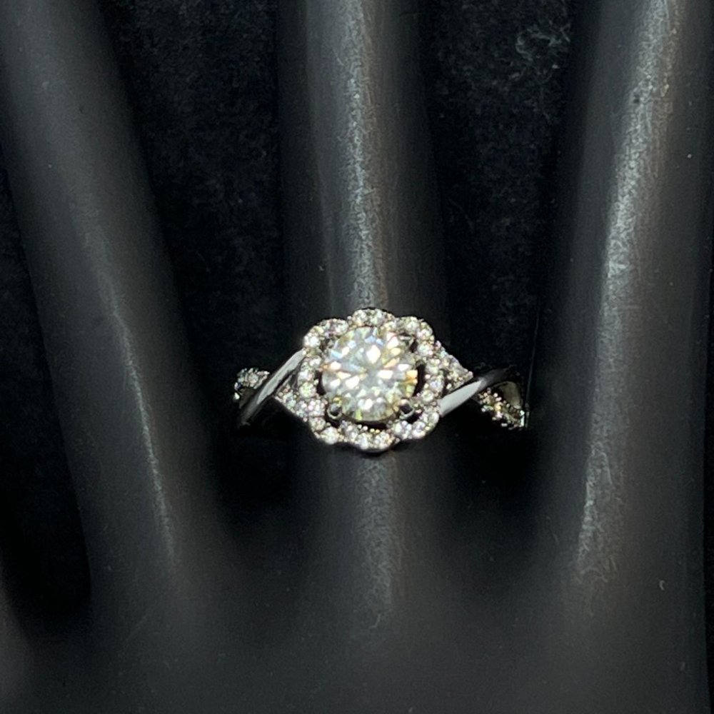 Silver Tone Clear Glass Statement Ring 6 1/2 (R269) - Picture 1 of 7